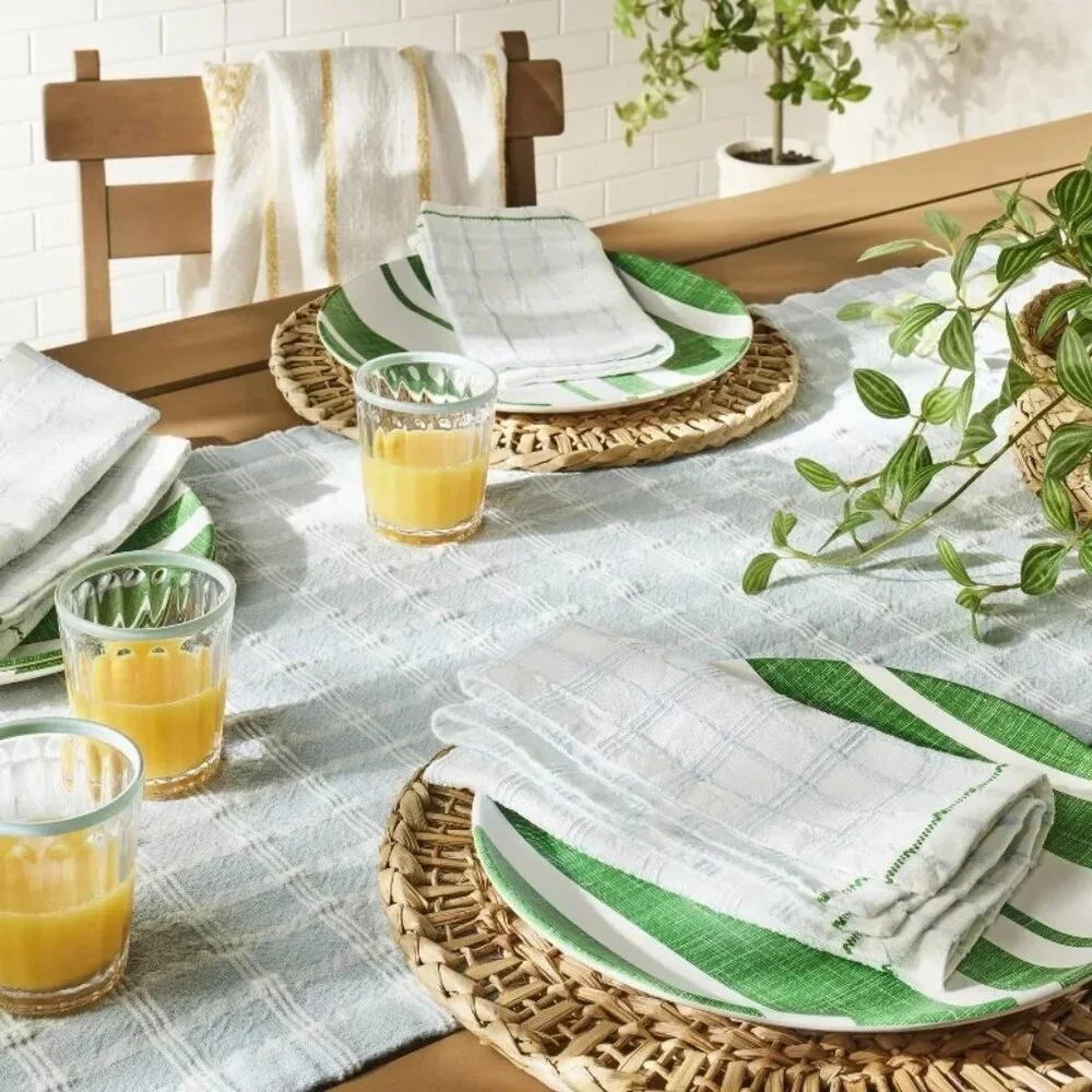 4pk Distressed Stripe Melamine Dinner Plates Green - Hearth &‎ Hand Magnolia